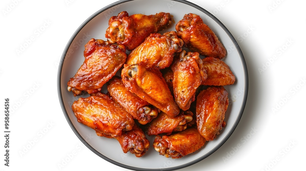 Delicious crispy buffalo chicken wings on a plate with white background Delicious crispy buffalo chicken wings on a plate with white background