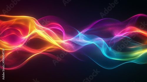 Vibrant abstract waves of color flow gracefully against a dark background, creating a dynamic and visually captivating composition.