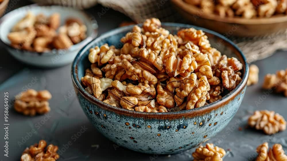 Delicious crunchy walnuts in a rustic bowl ready for snacking or baking at home