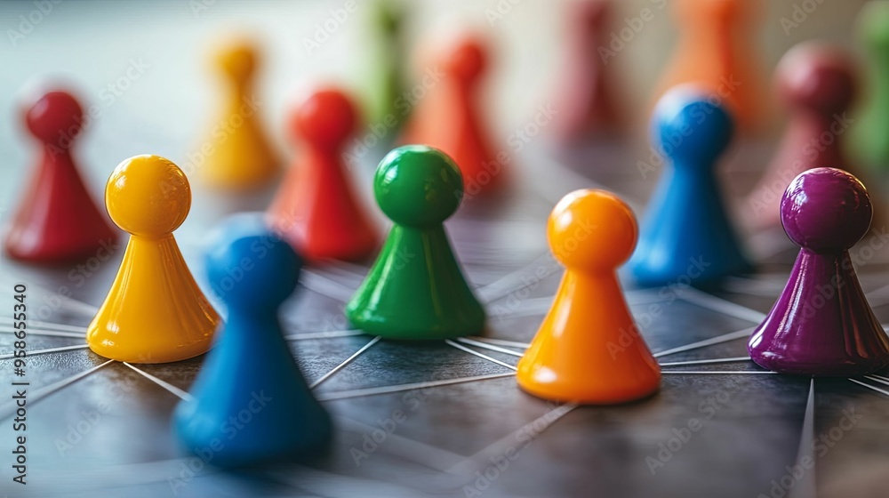 Colorful Game Pieces on a Black and White Board Colorful Game Pieces on a Black and White Board
