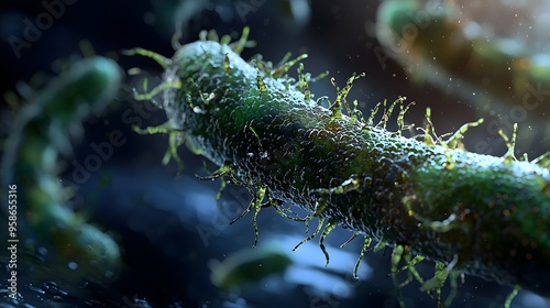 A highly detailed and realistic close-up of this bacteria: **Bacteroides fragilis** - Important in the human gut microbiota; can cause abdominal infections.