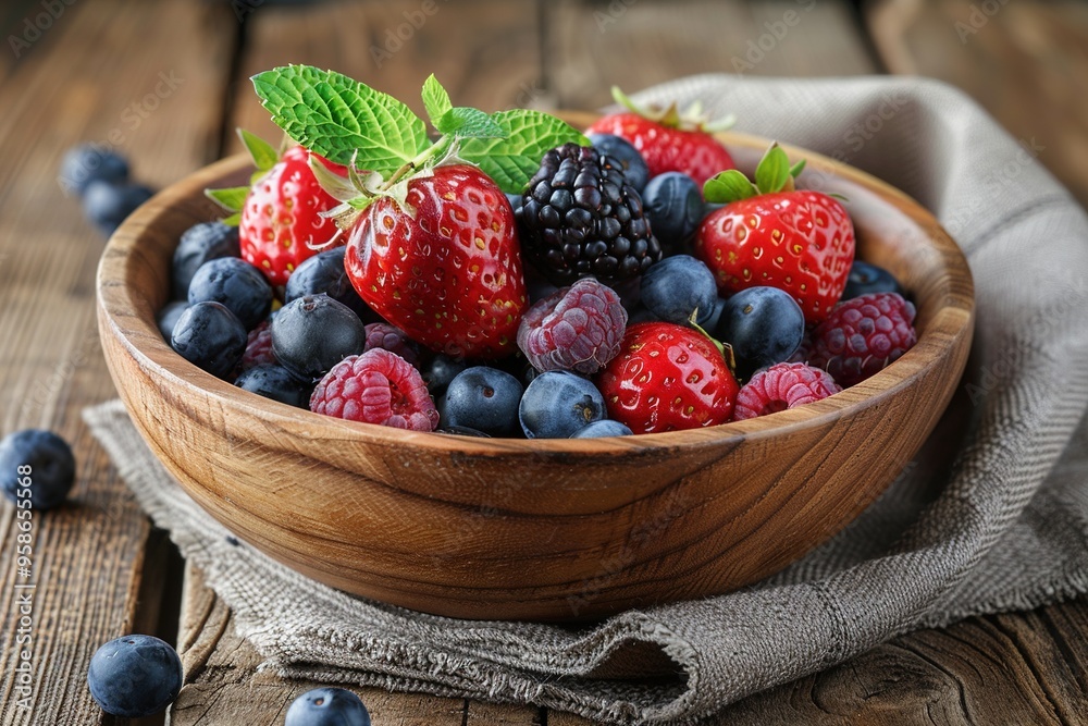 A bowl of mixed berries including blueberries, strawberries, and raspberries A bowl of mixed berries including blueberries, strawberries, and raspberries