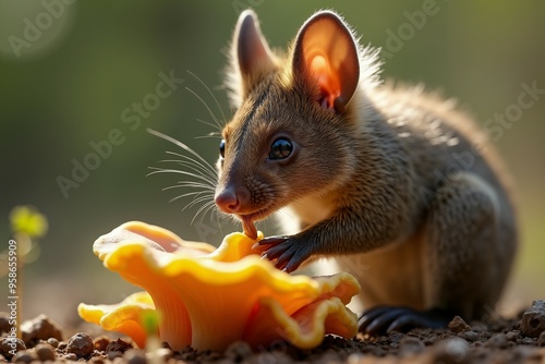 Cute Bush Rat Eating a Mushroom. Wild Life. photo