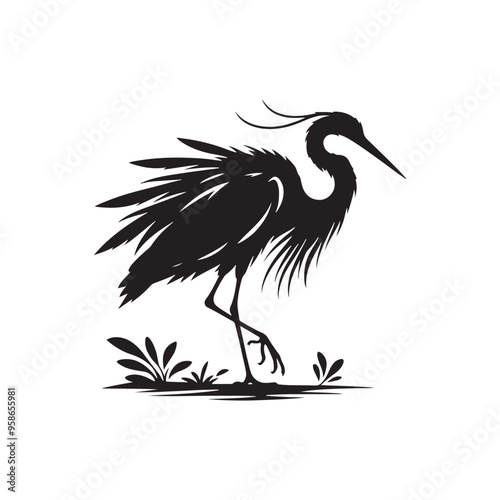 Premium Heron Silhouette Vector High-Quality for Nature, Water, and Tranquil Artistic Designs
