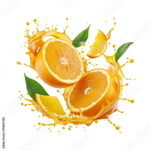 Fresh orange splash & orange liquid isolated on a transparent background by AI generative. photo