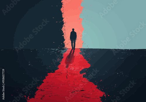 Person Silhouetted Against a Vibrant Upward Path, Illustrative Business Concept Depicting Change and Progress in a Minimalistic Style