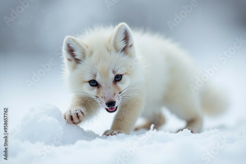 Adorable Arctic Fox Kit in Winter Wonderland. Wild Life.