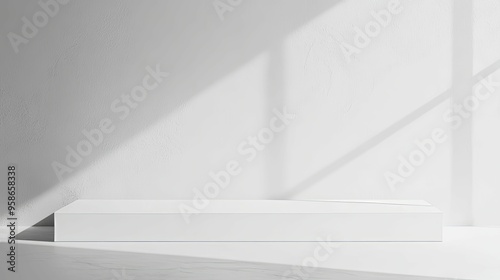 White Platform with Sunlight Shadows on a White Wall