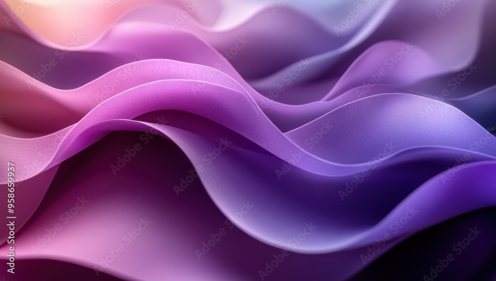 Fototapeta premium Abstract background with curved paper sheets, gray and violet colors, minimalistic style, soft shadows, close-up view, elegant composition, focus on the texture of folded pages.
