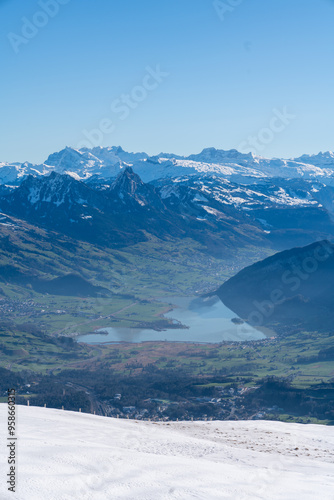 View on Lake Lauerz and Great Mythen from the Mountain Rigi