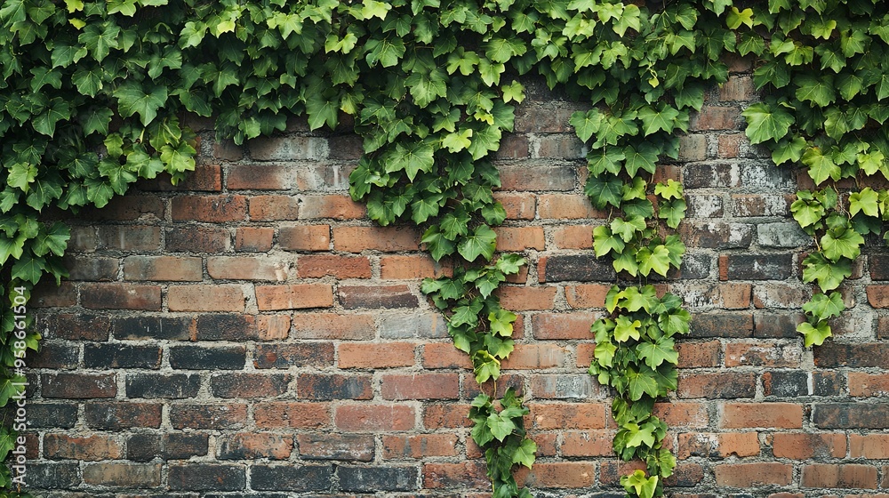 Green Ivy Vines Growing on a Brick Wall Green Ivy Vines Growing on a Brick Wall