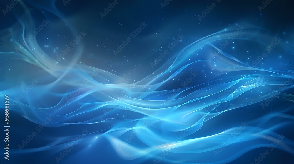 A captivating abstract design with soft, flowing blue waves and light sparkles, creating a serene and ethereal atmosphere. Perfect for backgrounds, digital art, or creative design projects.
