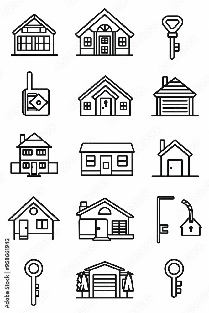 Real Estate Web Icons Duotone Outline Stroke Design