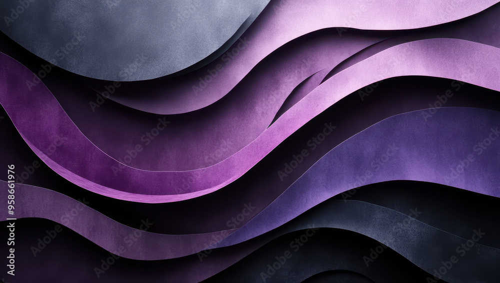 Abstract background with curved paper sheets, gray and violet colors, minimalistic style, soft shadows, close-up view, elegant composition, focus on the texture of folded pages. Abstract background with curved paper sheets, gray and violet colors, minimalistic style, soft shadows, close-up view, elegant composition, focus on the texture of folded pages.