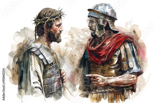 Watercolor painting of Jesus and the Samaritan woman at the well culturally rich and conversational photo