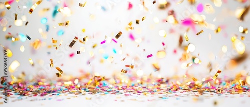 Colorful confetti falling gracefully, creating a festive atmosphere perfect for celebrations and parties.