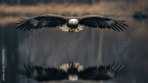 Bald Eagle Soaring Over Water photo