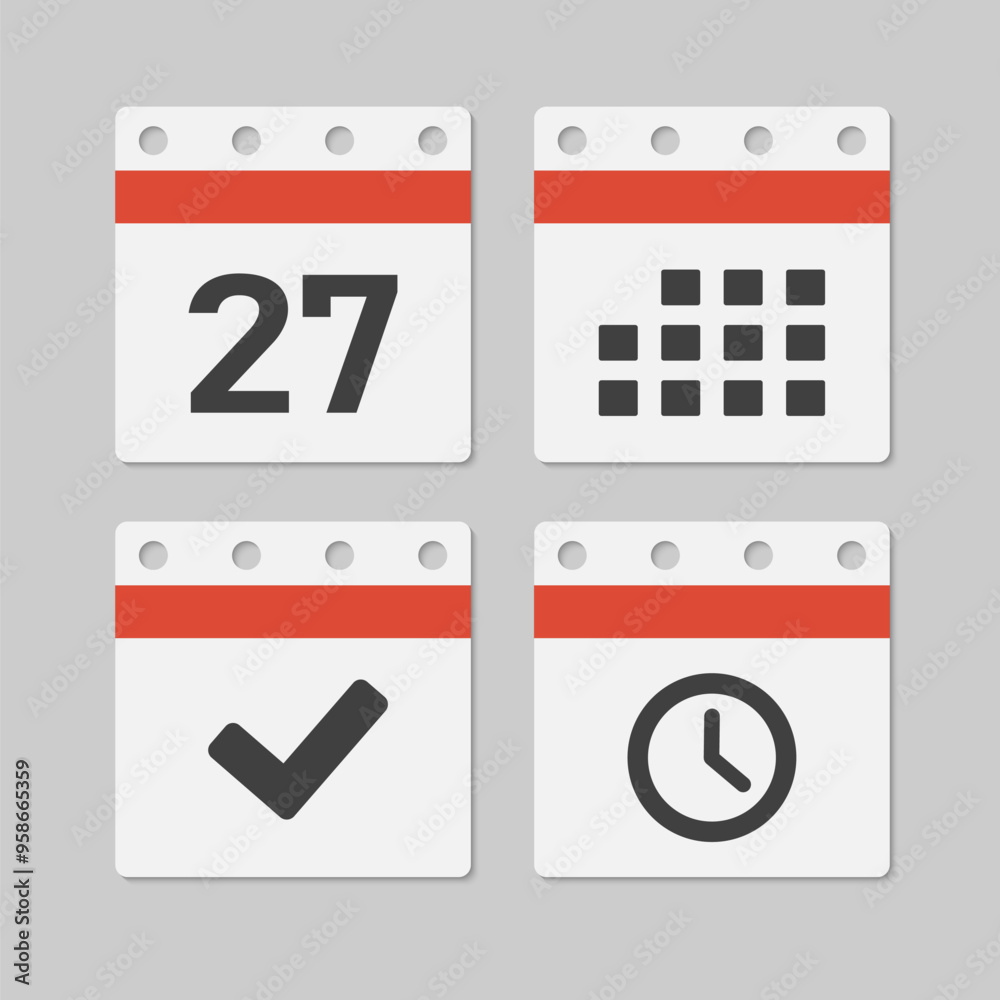 Icon page calendar - 27 day, agenda, timer, done Icon page calendar - 27 day, agenda, timer, done