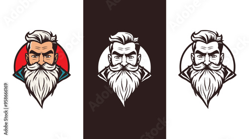 Beard men face vector mascot illustration. Hair style barber shop logo. Editable men logo concept. long beard gentleman vintage artwork