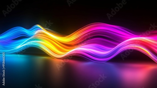 Abstract Colorful Light Waves with a Reflective Surface