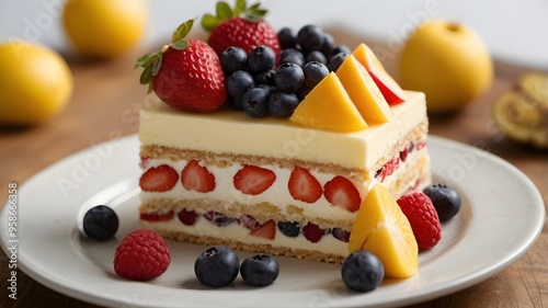 layer cake with fresh fruit on plate