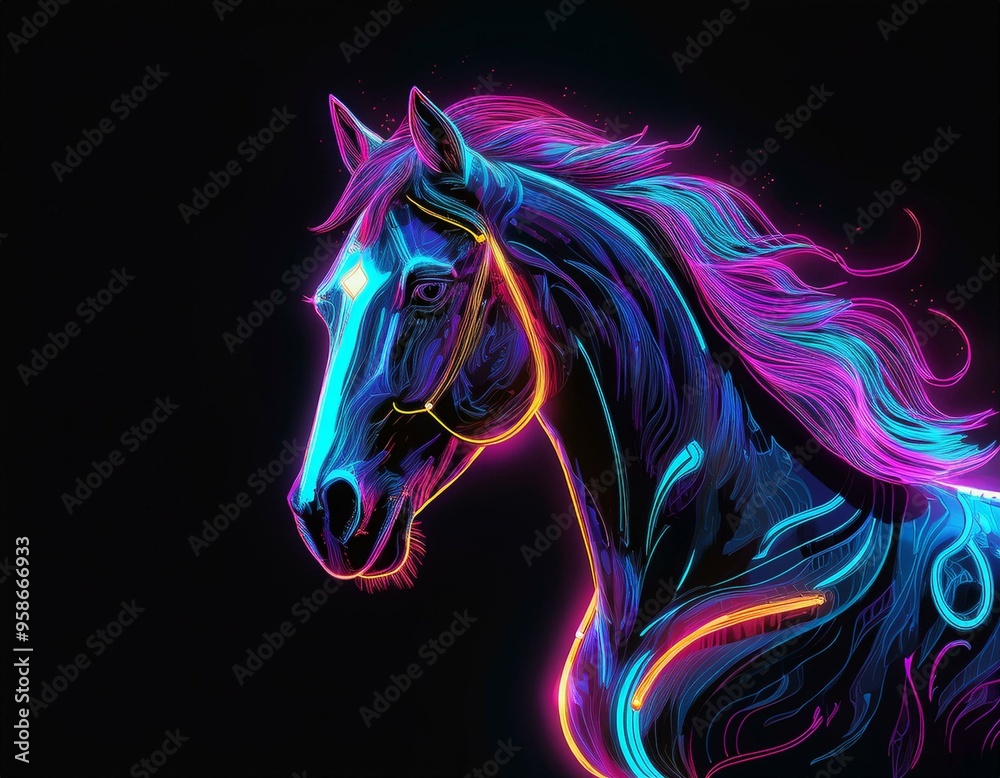 schwarzer Hintergrund, Neon Pferd schwarzer Hintergrund, Neon Pferd