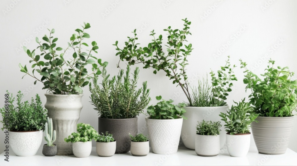 Obraz premium Lush Greenery in Modern Pots