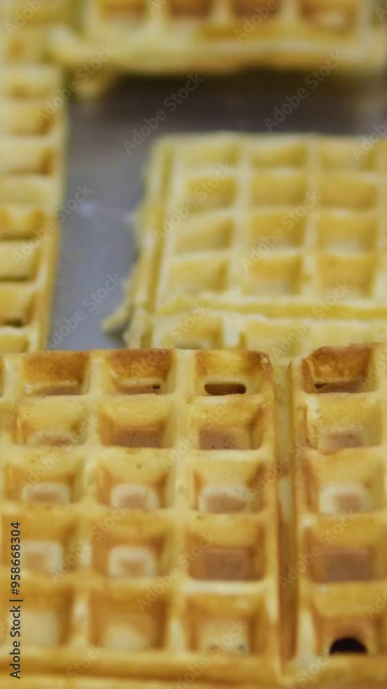 lots of ready-made square waffles on a tray freshly prepared breakfast for a large family lots of ready-made square waffles on a tray freshly prepared breakfast for a large family