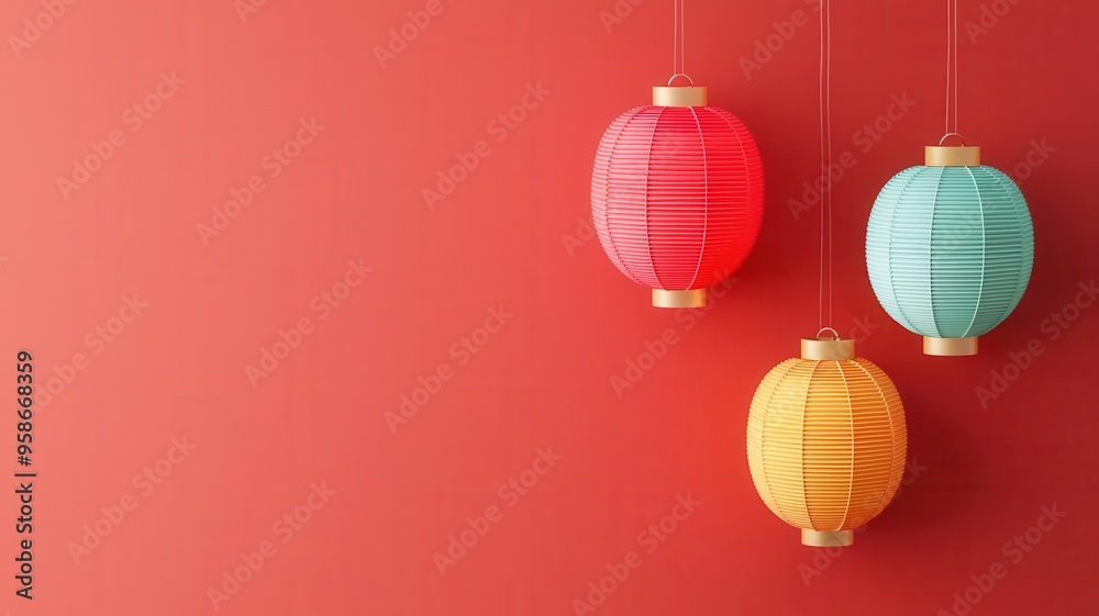 Diwali lanterns, paper and fabric, 3D illustration, copy space for text, Diwali lanterns, paper and fabric, 3D illustration, copy space for text,