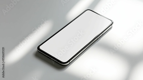 Silver Smartphone with Blank Screen on White Surface