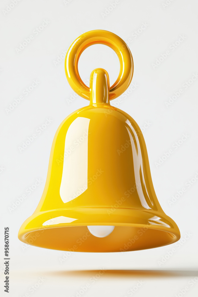 A close-up image of a shiny, vibrant yellow bell with a smooth surface hanging against a white background, perfect for various uses. A close-up image of a shiny, vibrant yellow bell with a smooth surface hanging against a white background, perfect for various uses.