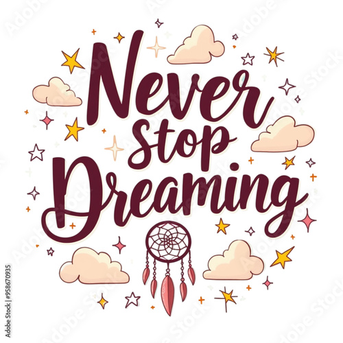 A motivational message saying Never stop dreaming photo