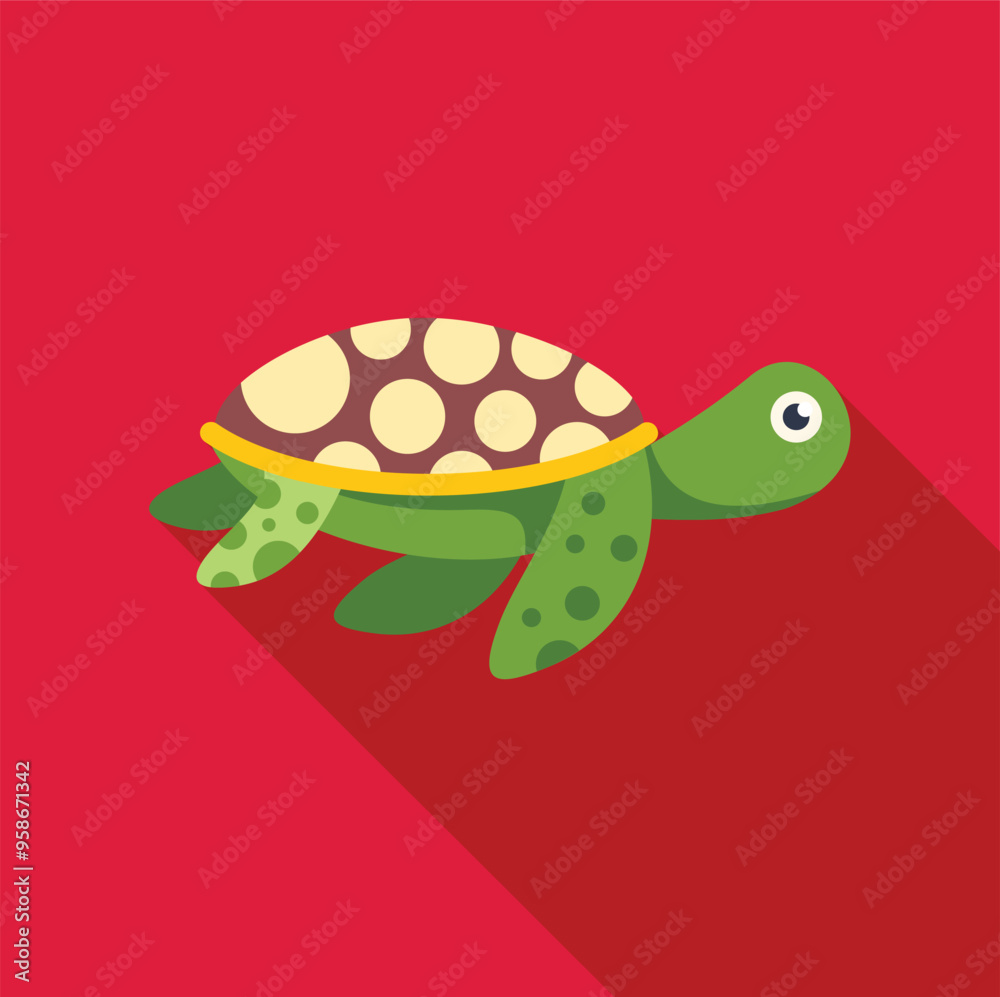 This cute cartoon turtle is swimming peacefully in the ocean