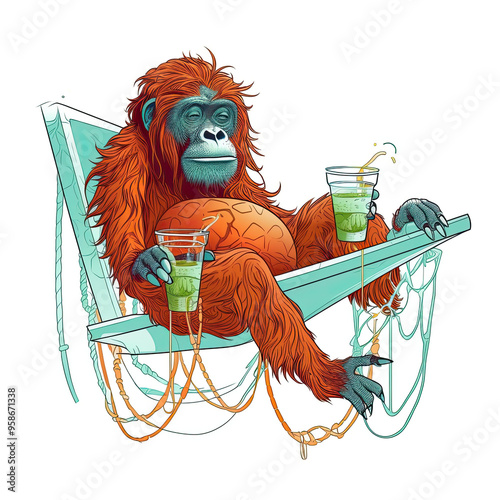 Beautiful Orangutan T-shirt Design, Ape Illustration Resource for Your Clothes Corporate and Graphic Business or Creative Project, Ai Generative photo