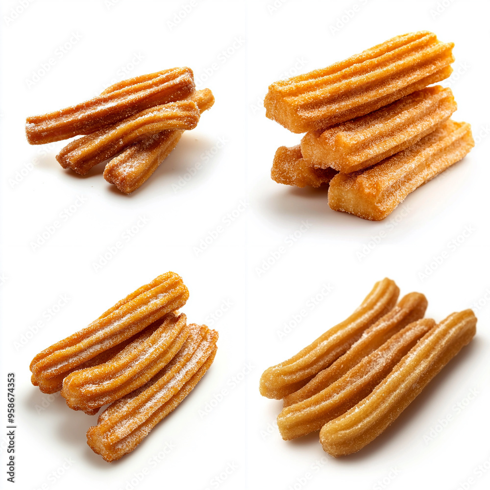 A few pieces of churros on a white background A few pieces of churros on a white background