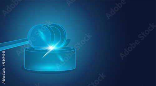 Judge hammer gavel blue background. Court law or digital justice concepts.