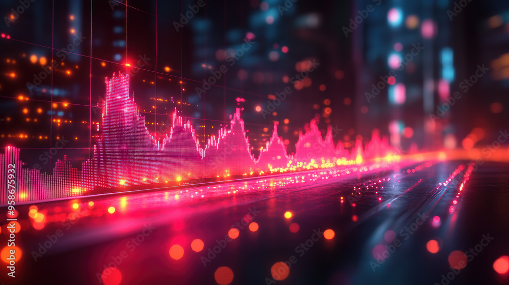 Abstract financial graph with glowing data points showcasing market trends and analysis. High-impact visuals for business and technology concepts. Abstract financial graph with glowing data points showcasing market trends and analysis. High-impact visuals for business and technology concepts.