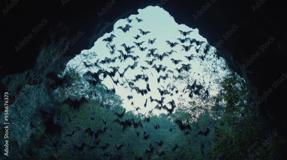 Obraz premium Bats Emerging from a Cave