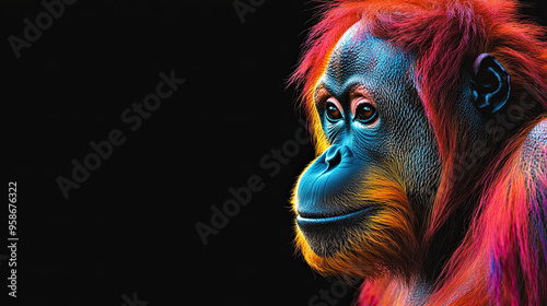 Beautiful Wallpaper with a Orangutan Design, Ideal Ape Poster or Graphic Resource for Creative Project, Ai Generative photo