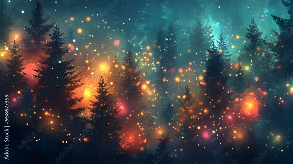 Magical Forest Night with Glowing Lights Magical Forest Night with Glowing Lights