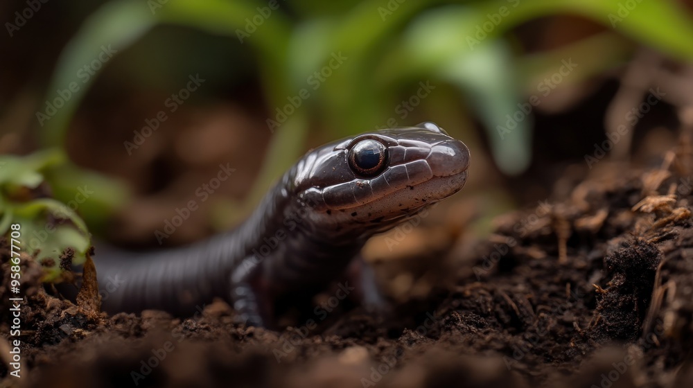 Obraz premium Black Salamander Close-Up
