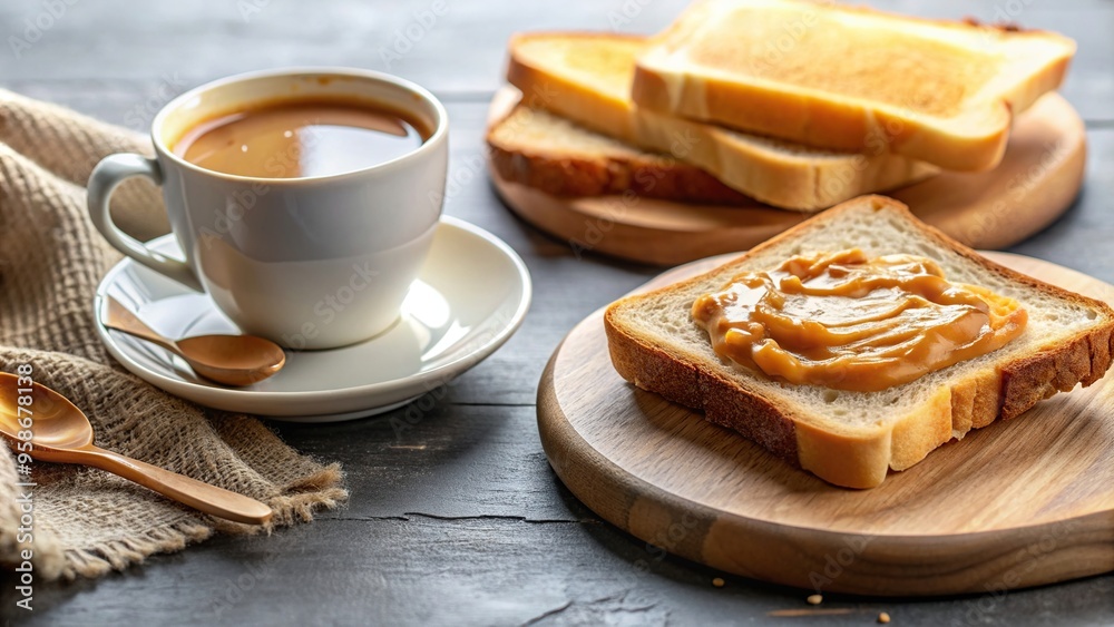 peanut butter, butter, coconut jam, kaya, breakfast, morning, Morning breakfast with toasted bread spread with butter kaya coconut jam and peanut butter served alongside a cup of coffee peanut butter, butter, coconut jam, kaya, breakfast, morning, Morning breakfast with toasted bread spread with butter kaya coconut jam and peanut butter served alongside a cup of coffee