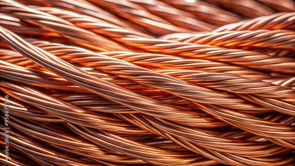 A close up shot of a copper cable wire used in electrical installations with its shiny surface and twisting texture, conductor, construction, wire, current, electricity A close up shot of a copper cable wire used in electrical installations with its shiny surface and twisting texture, conductor, construction, wire, current, electricity