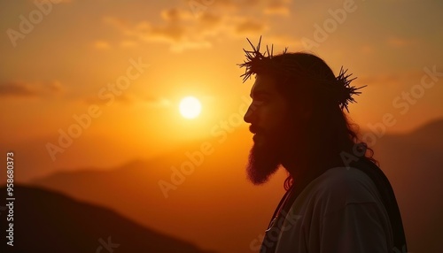 crown of thorns of jesus christ in sunset