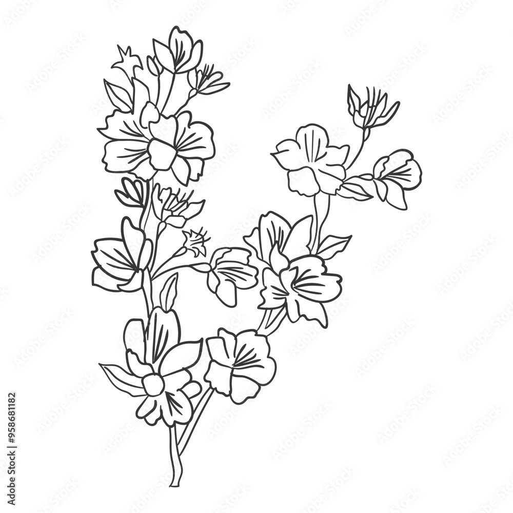 Fototapeta premium Handdrawn Art Line Floral Illustration