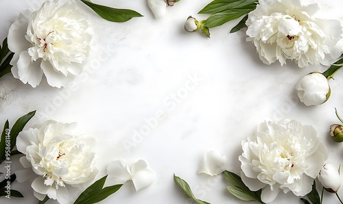 White Peonies and Buds on a White Background