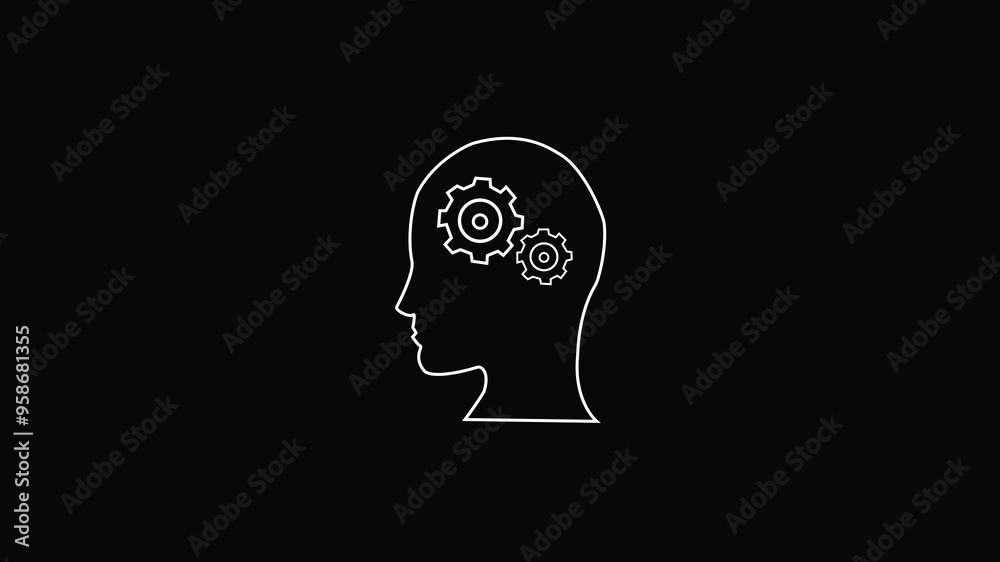 man icon thinking white color animation on black background. 3d video. man icon thinking white color animation on black background. 3d video.