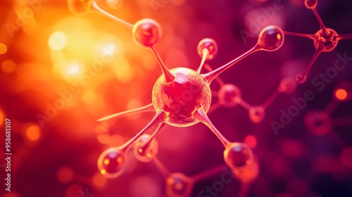 33. High-contrast image of a central atom in a nutrient molecule with glowing, reactive bonds