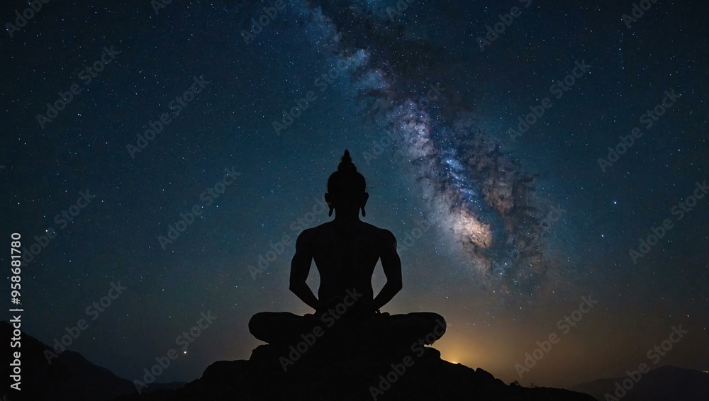 Shiva Meditation Silhouette Against a Starry Night Shiva Meditation Silhouette Against a Starry Night