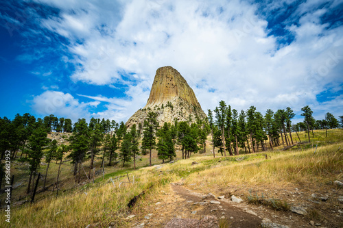 Devils Tower National Monument while hiking during a summer day photo